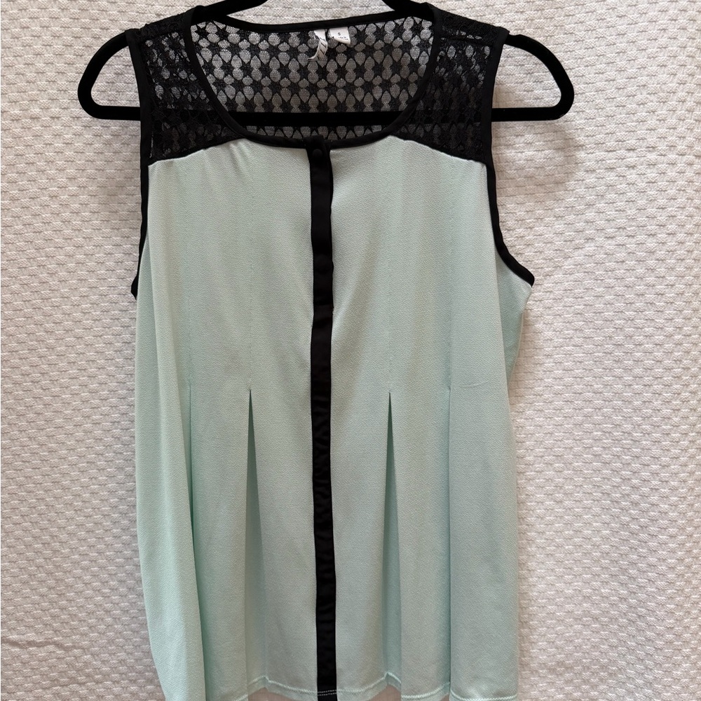 Elle Mint Green Blouse with Black Lace Trim